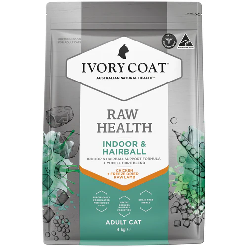 Ivory Coat Raw Health 2kg Chicken +Freeze Dried Raw Lamb ((Indoor & Hairball)) Adult Cat 去毛球室內 (無穀物雞肉乾糧+生羊肺凍乾) 成貓配方 2公斤 (ICS-261309)